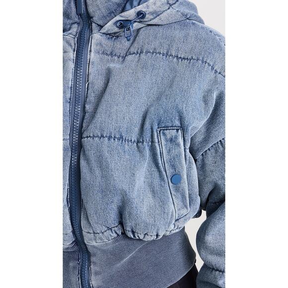 Good American Cropped Quilted Denim Puffer Jacket - Picture 3 of 6